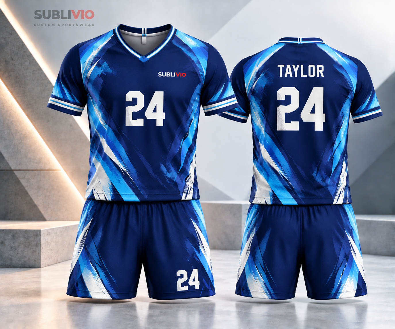 Blue & White Soccer Jersey Kit — Soccer sample