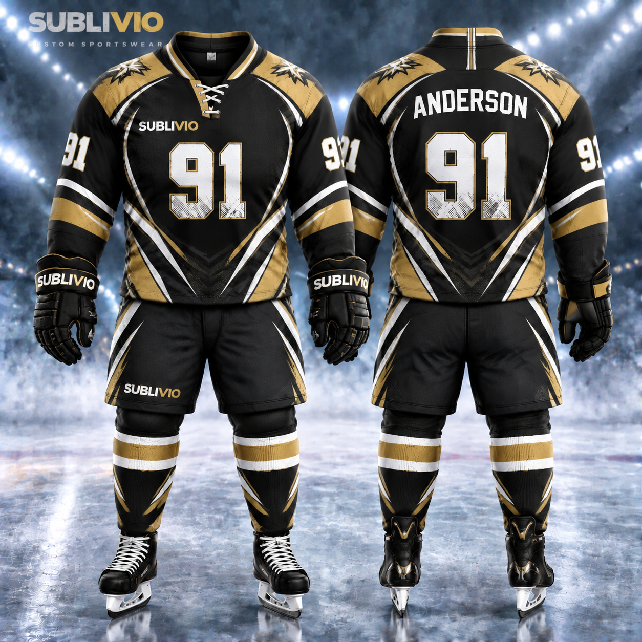 Black and Gold Jersey kit for ice hockey